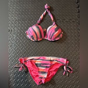 Oakley pink multicolor push up bikini set